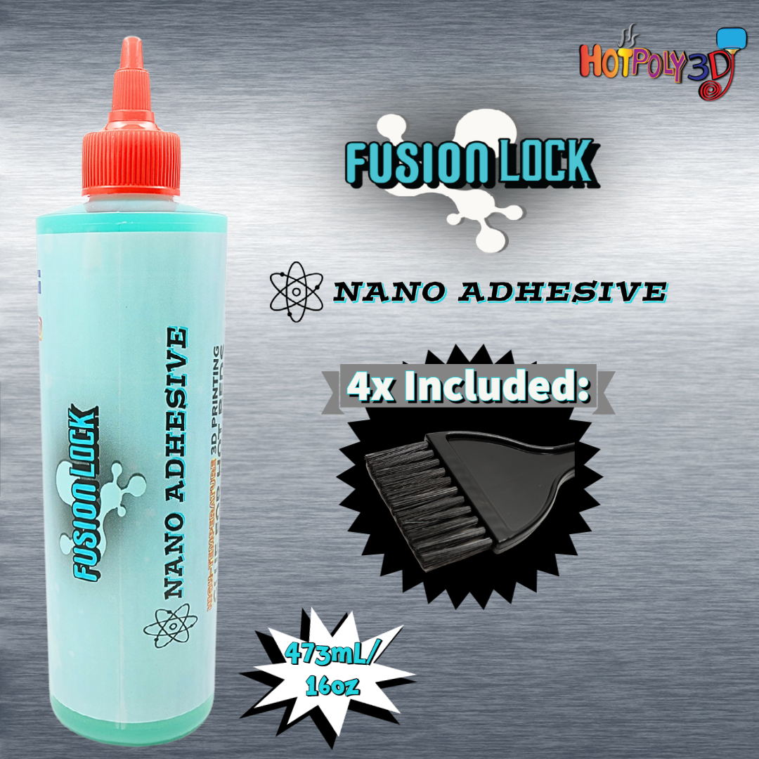 GIANT FusionLock Nano Adhesive (Drip & Brush) 473ml/16oz  - w/ 4x application brushes | High Temperature 3D Printing Glue for Hot Beds | Fast Application