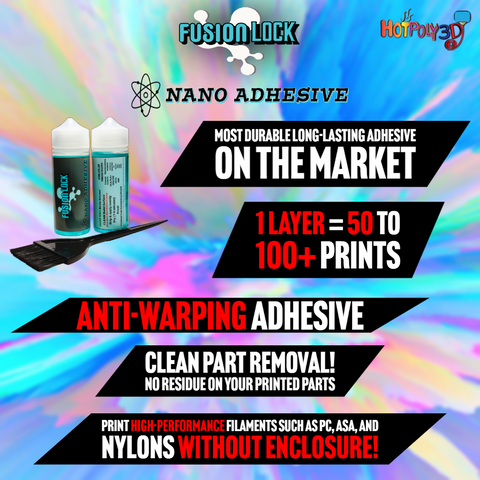 FusionLock Nano Adhesive 60mL (Drip & Brush)  - High Temperature 3D Printing Glue for Hot Beds  - Fast Application - Wide Application Brush