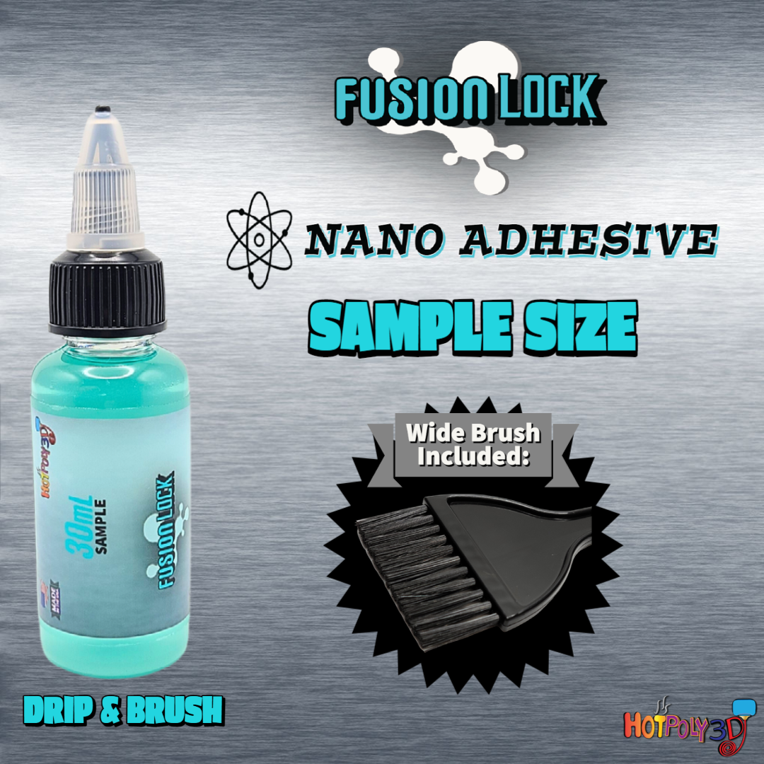 FusionLock Nano Adhesive 30mL Sample Size (Drip & Brush)  - High Temperature 3D Printing Glue for Hot Beds  - Fast Application - Wide Application Brush